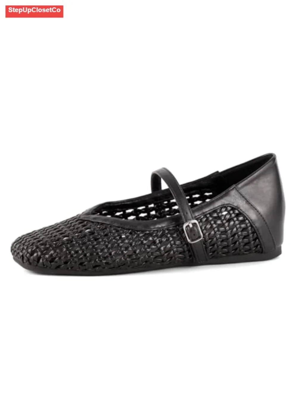 Woven Mary Jane Ballet Flats Hidden Lift Fold-Down Heel